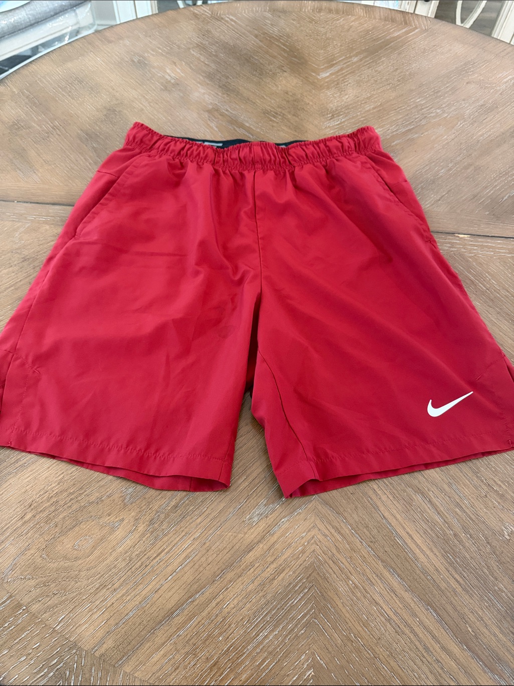 Nike Menâs Dark Red Dri-Fit Shorts With White Swoosh Size Medium
